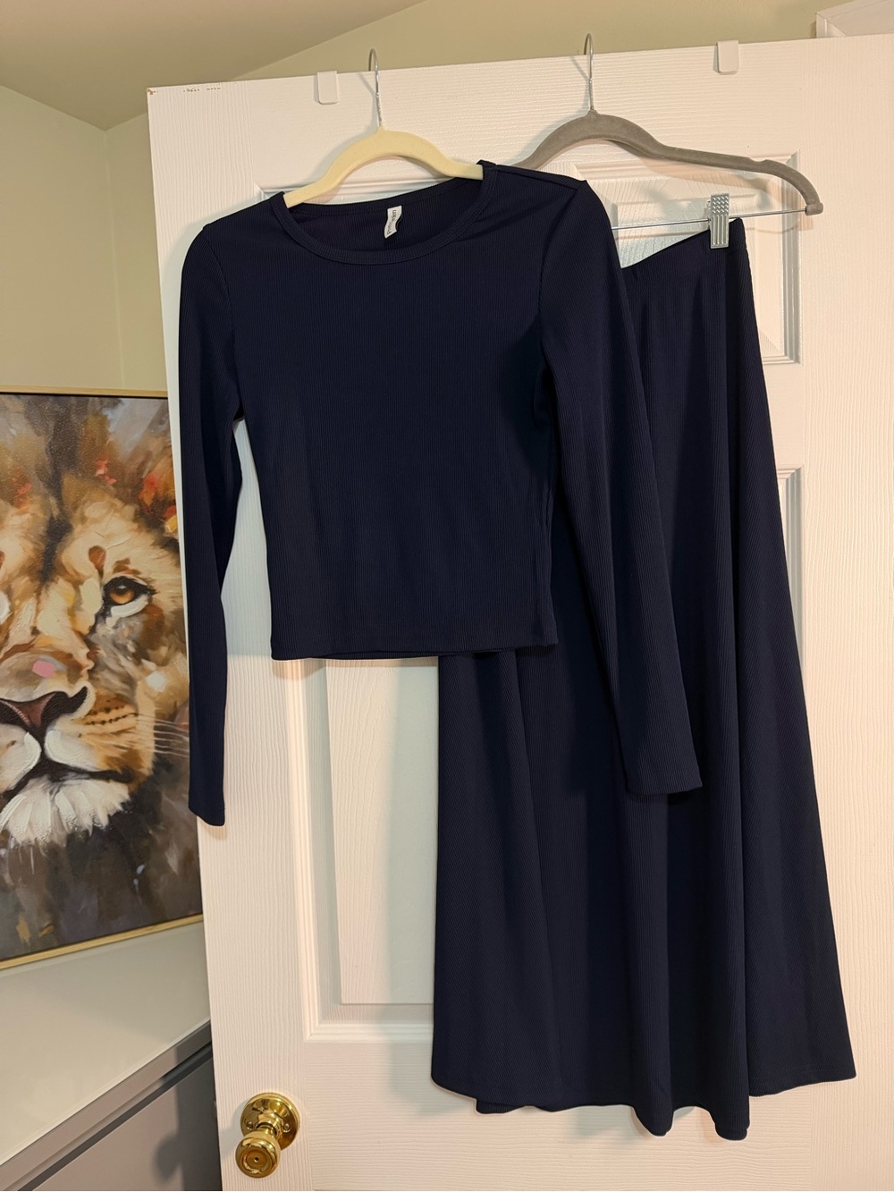 Women's Navy Maxi Skirt Two-Piece Set with Long Sleeve Top